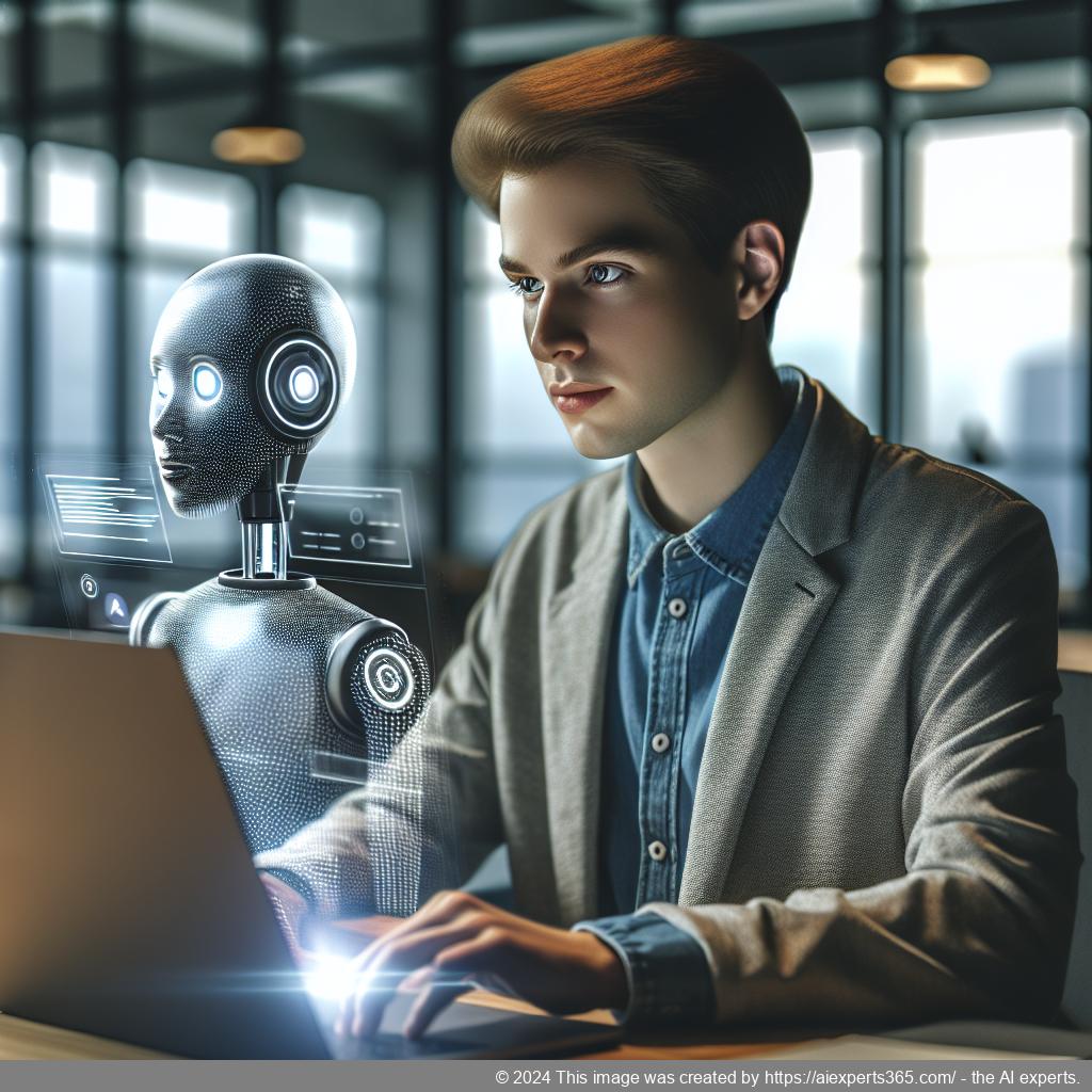 A professional setting showcasing a person interacting with a WordPress chatbot interface on their laptop, symbolizing enhanced customer engagement.