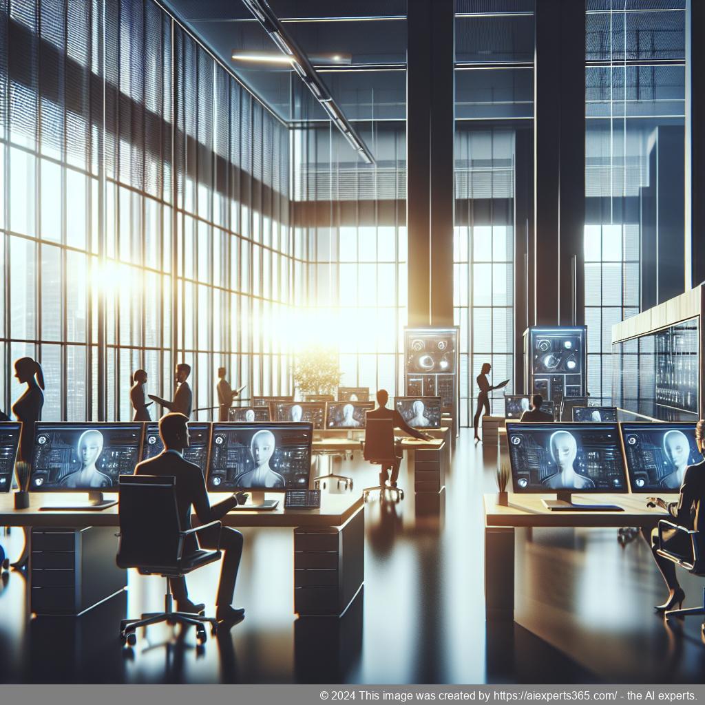 A visual representation of a multi-department chatbot assisting customers across various sectors like sales, support, and marketing.