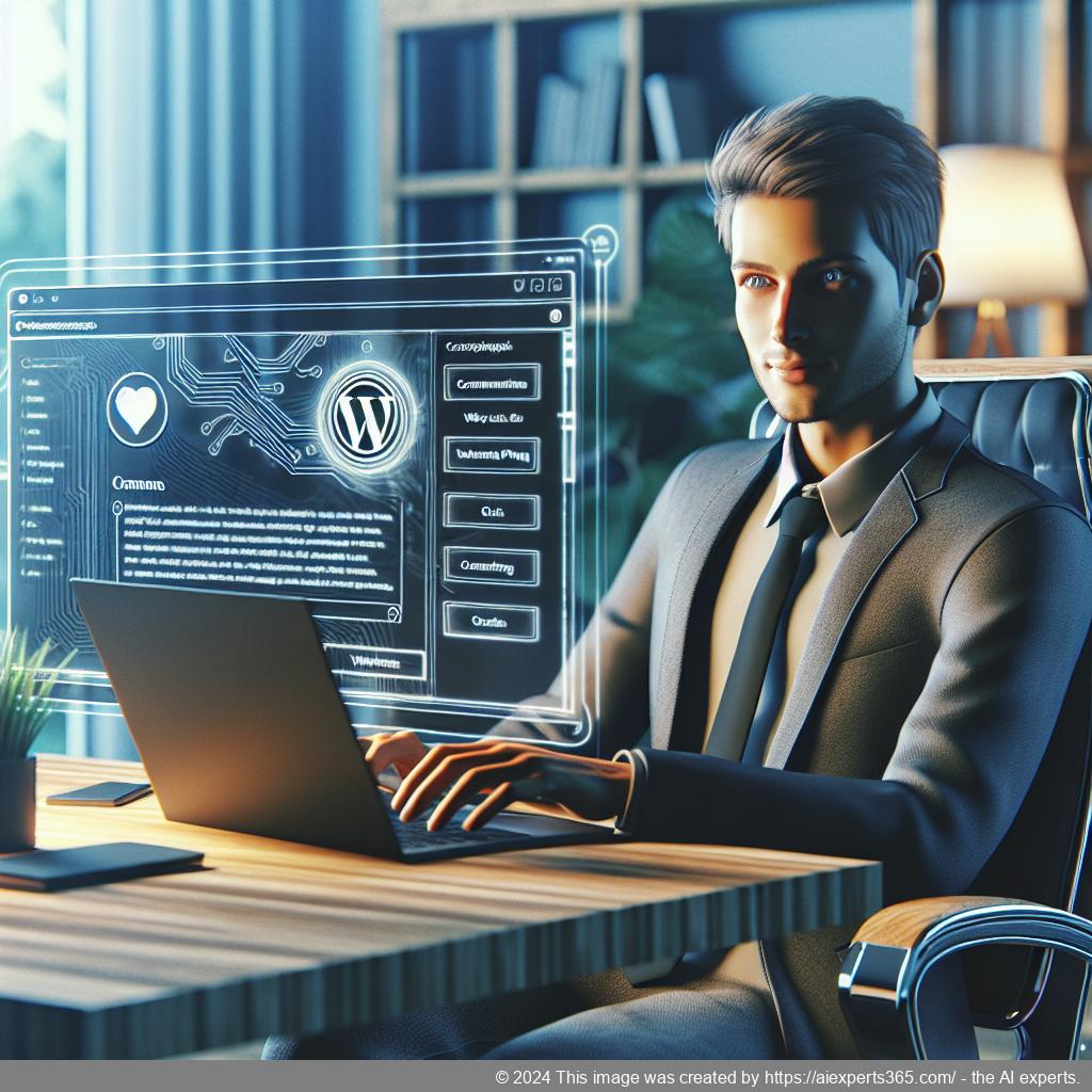 A professional-looking person engaging with customers through a WordPress chat plugin interface on their laptop, showcasing modern digital communication.