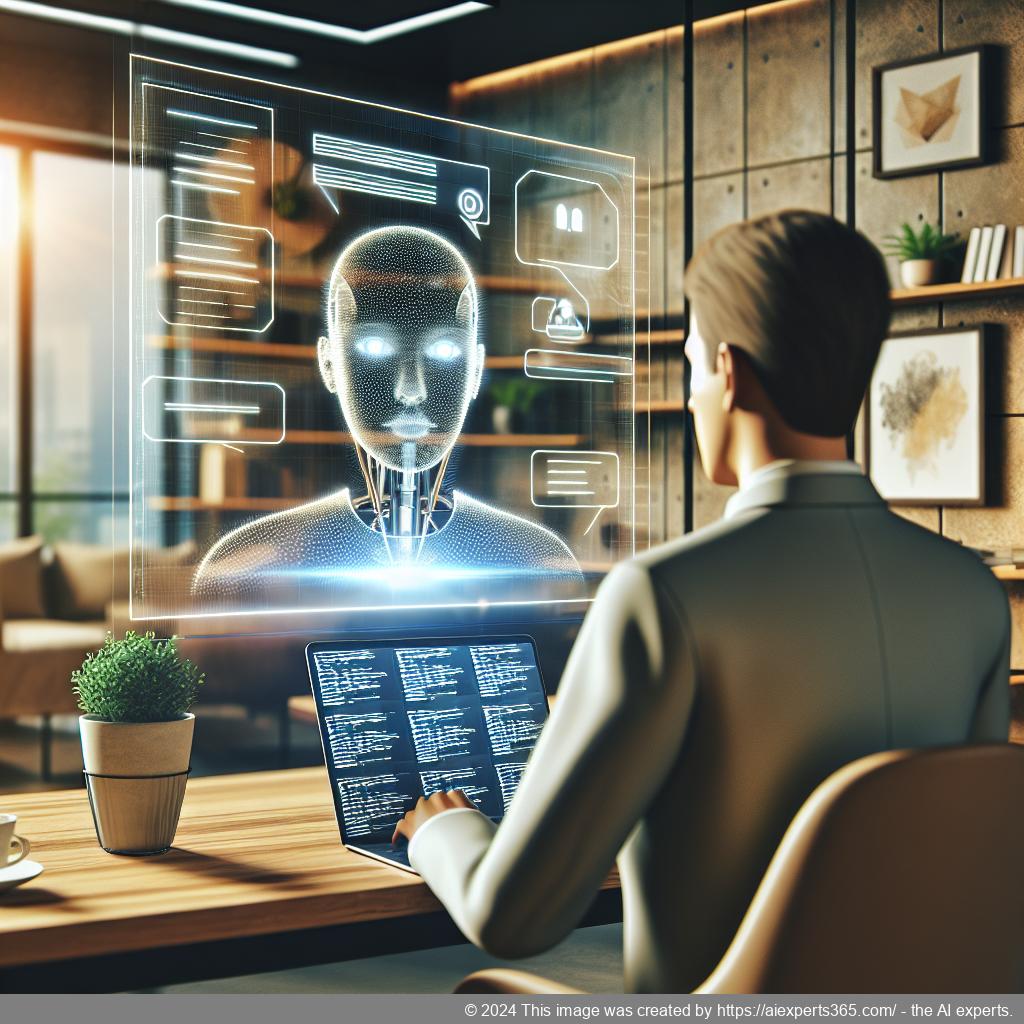 A professional showcasing Ailisha's best WordPress AI chatbot features on a laptop screen while interacting with customers online.