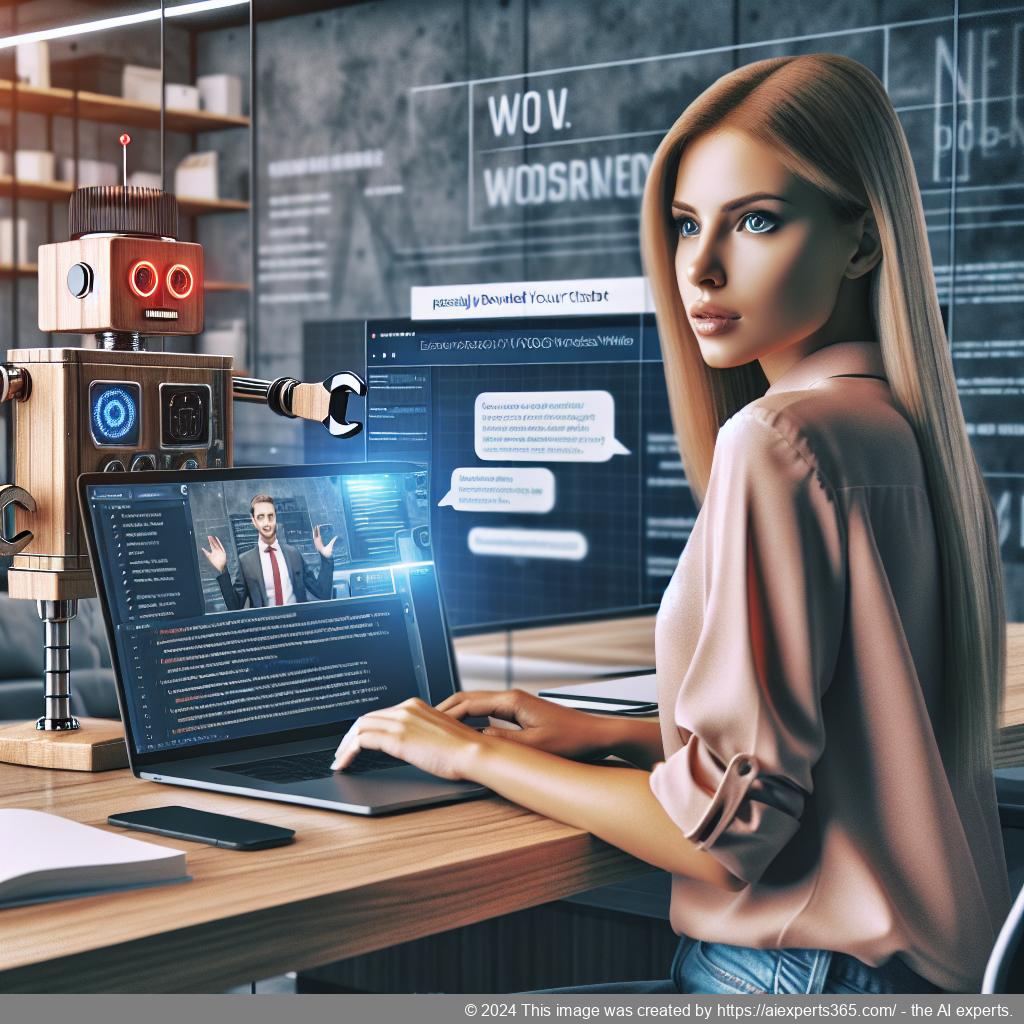 A visual representation of a user interacting with a chatbot on a WordPress website showcasing modern design elements.