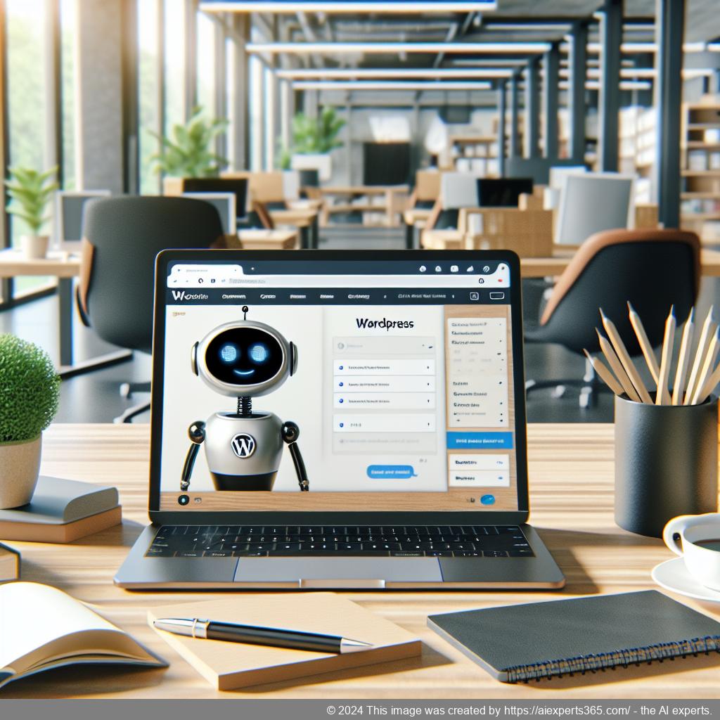Ailisha's AI Chatbot interface displayed on a laptop screen showcasing its features tailored for enhancing WordPress websites.