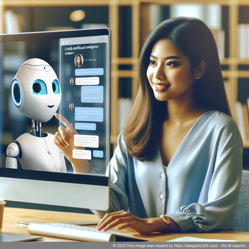 A visually appealing representation of a user interacting with a friendly AI-powered chatbot on a WordPress website.