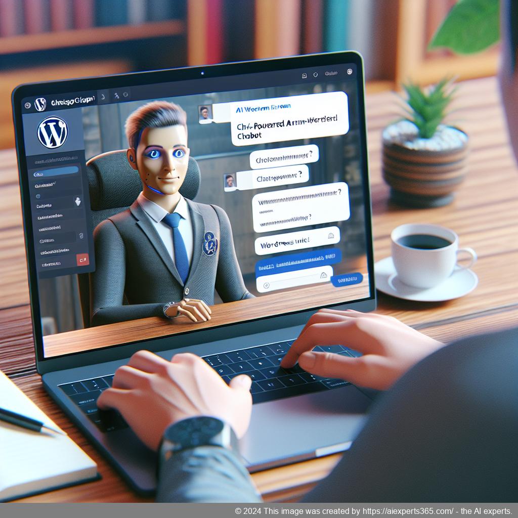 A visually engaging representation of a WordPress website featuring an AI-powered ChatGPT chatbot assisting users in real-time.