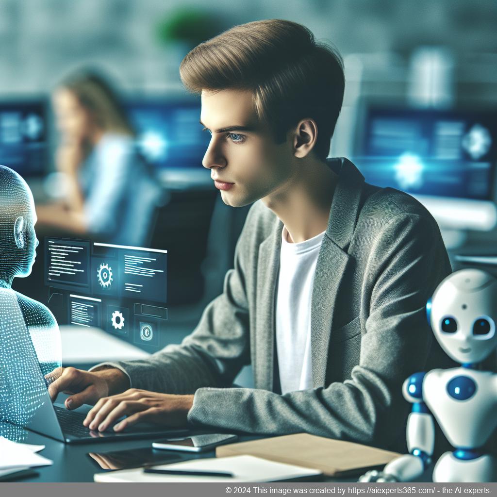 A professional setting showcasing a person configuring a WordPress ChatGPT chatbot on a laptop screen, symbolizing digital customer engagement.