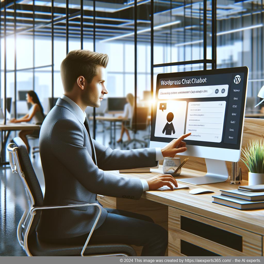 A visual representation of a WordPress ChatGPT chatbot interacting with users on a website interface, showcasing enhanced user experience through AI technology.
