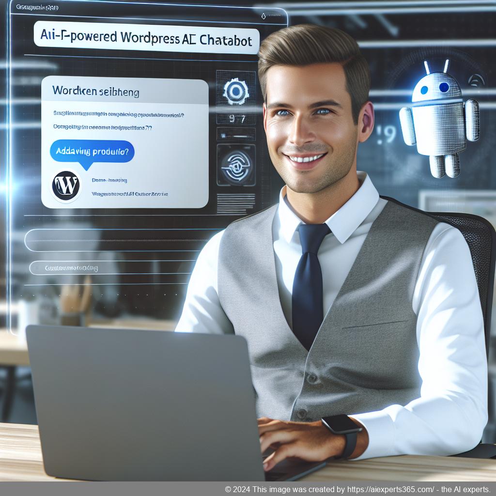 A visual representation showcasing a friendly AI-powered WordPress chatbot assisting customers online, symbolizing enhanced engagement for small businesses.