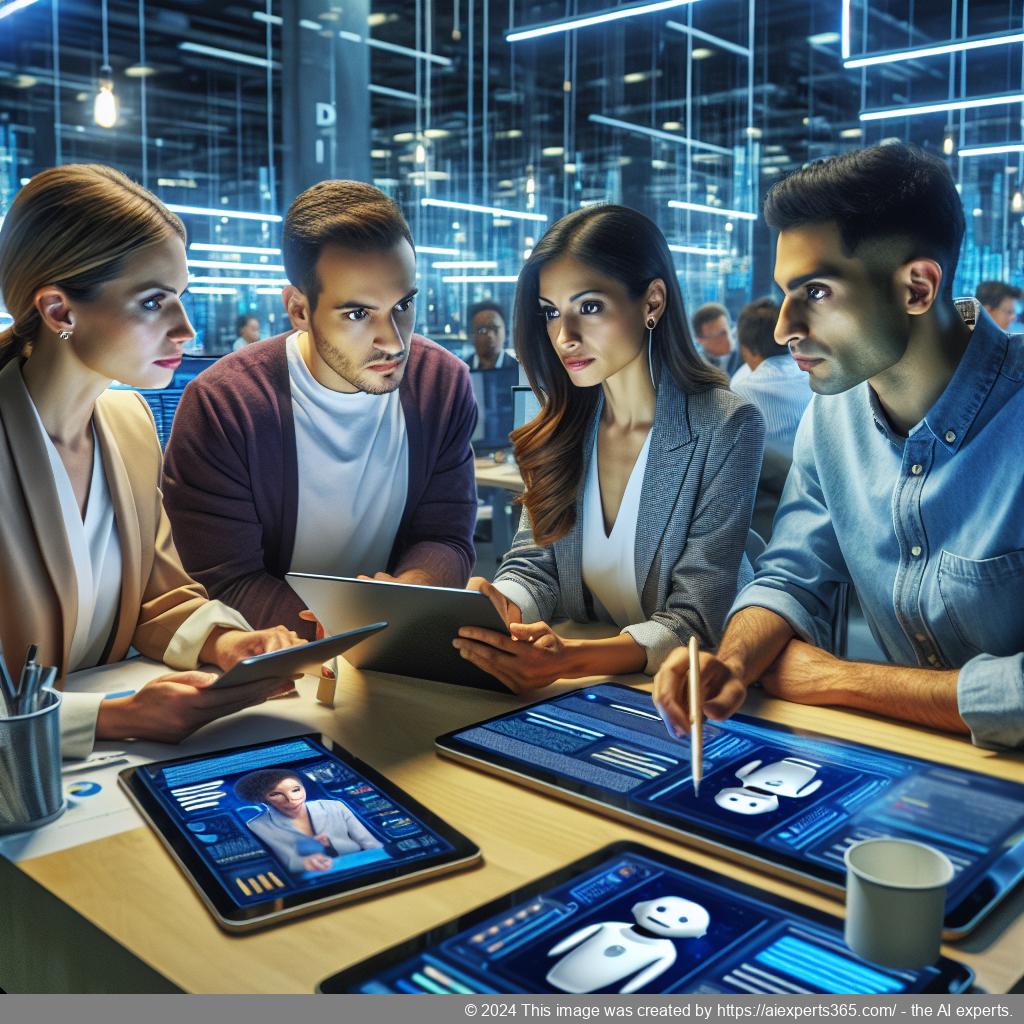 A visual representation showcasing various departments interacting seamlessly through a multi-department chatbot system in a modern business environment.