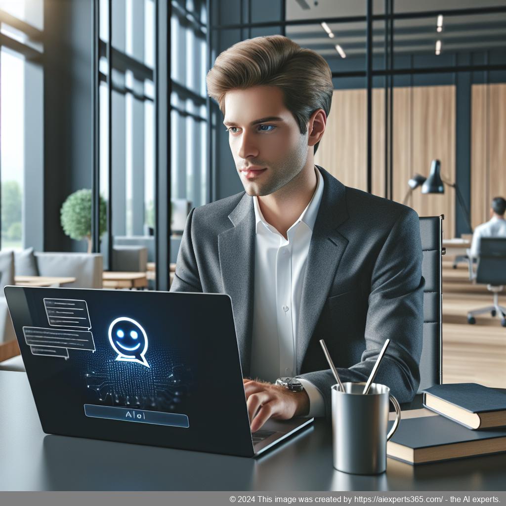 A person interacting with a computer displaying a chat interface of Ailisha's AI Chatbot on a website.