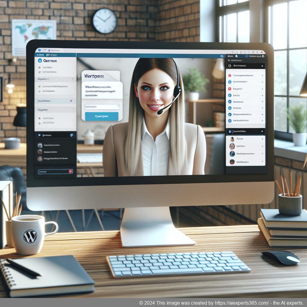A screenshot showing an interactive WordPress chat plugin interface on an e-commerce website, highlighting features like live support and automated responses.