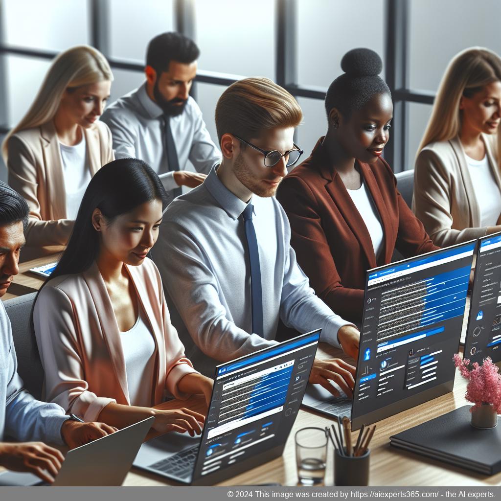 A professional setting showcasing a team using a WordPress chat plugin for enhanced customer service.