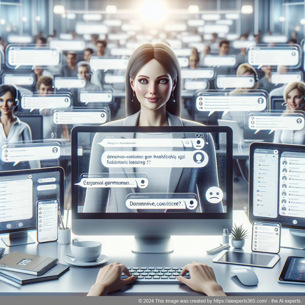 A visual representation of a friendly German-speaking virtual assistant engaging with users on a website through an advanced chat interface.