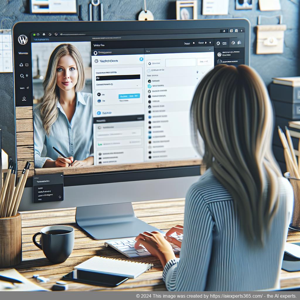 A professional team member engaging with customers via a WordPress chat plugin interface on their computer screen.