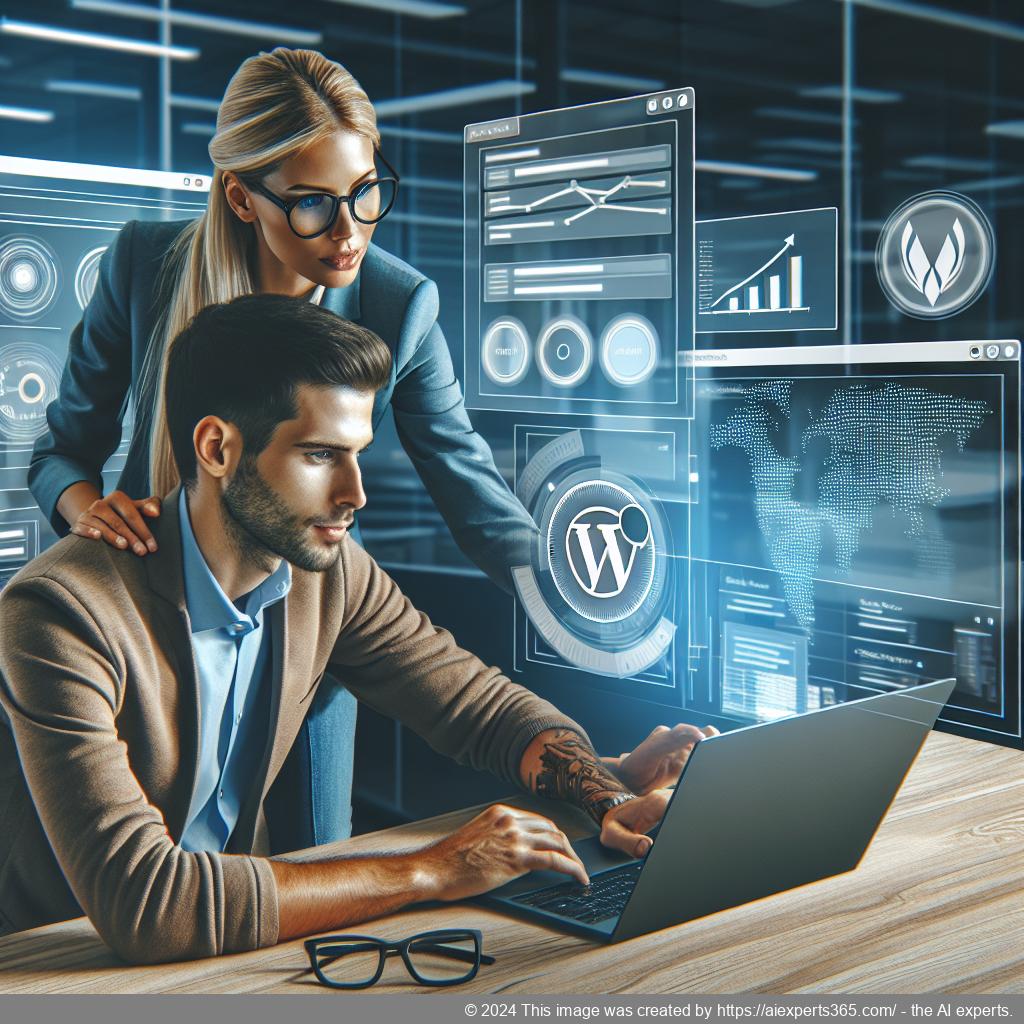 A professional setting showcasing diverse individuals engaging with a WordPress chat plugin interface on their devices.