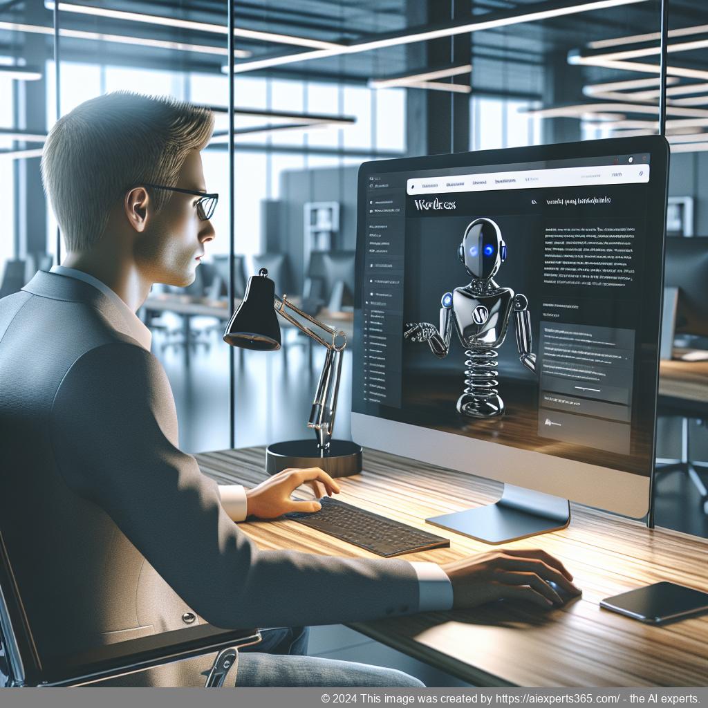 A professional-looking interface showcasing a WordPress website integrated with an AI-driven chatbot providing customer support.