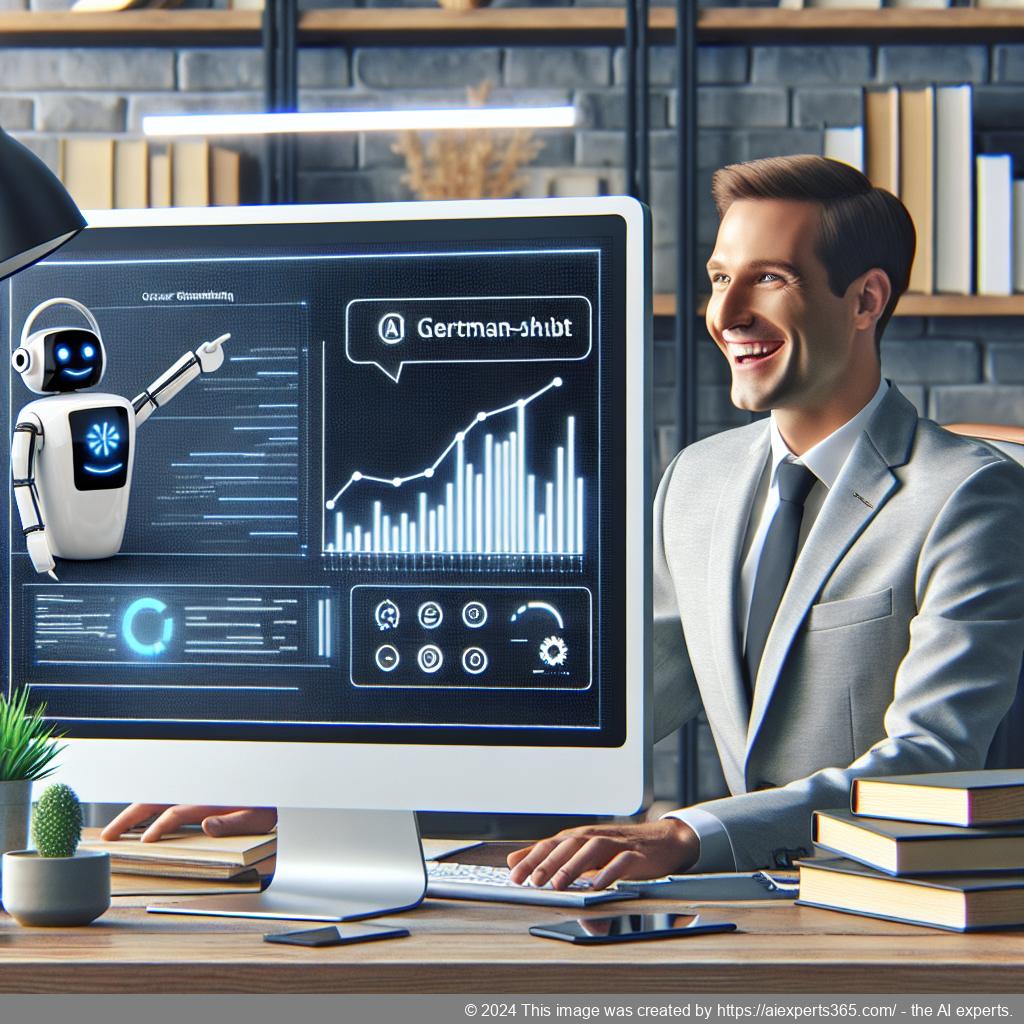 A visual representation of a friendly German-speaking chatbot interface assisting customers on a WordPress website.