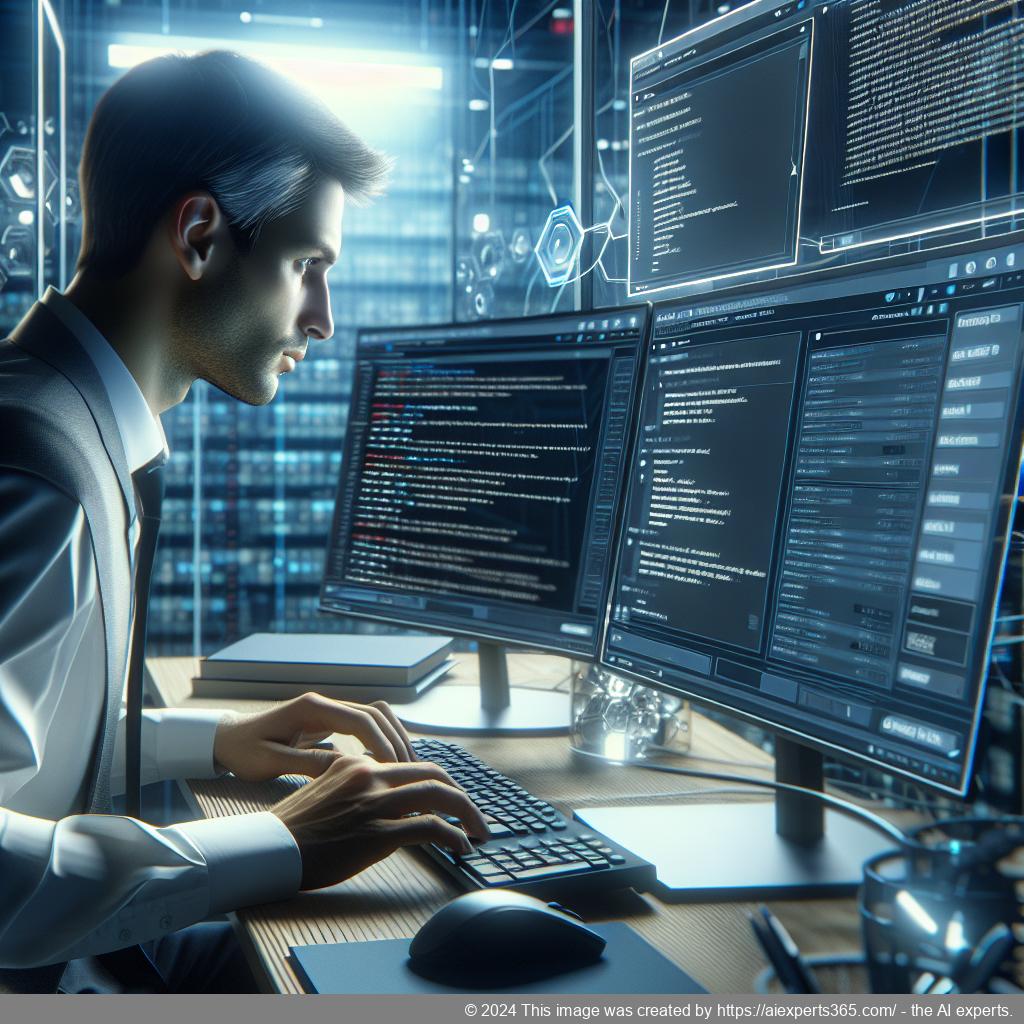 A professional setting showcasing a person interacting with a WordPress chatbot on their laptop while providing customer support.