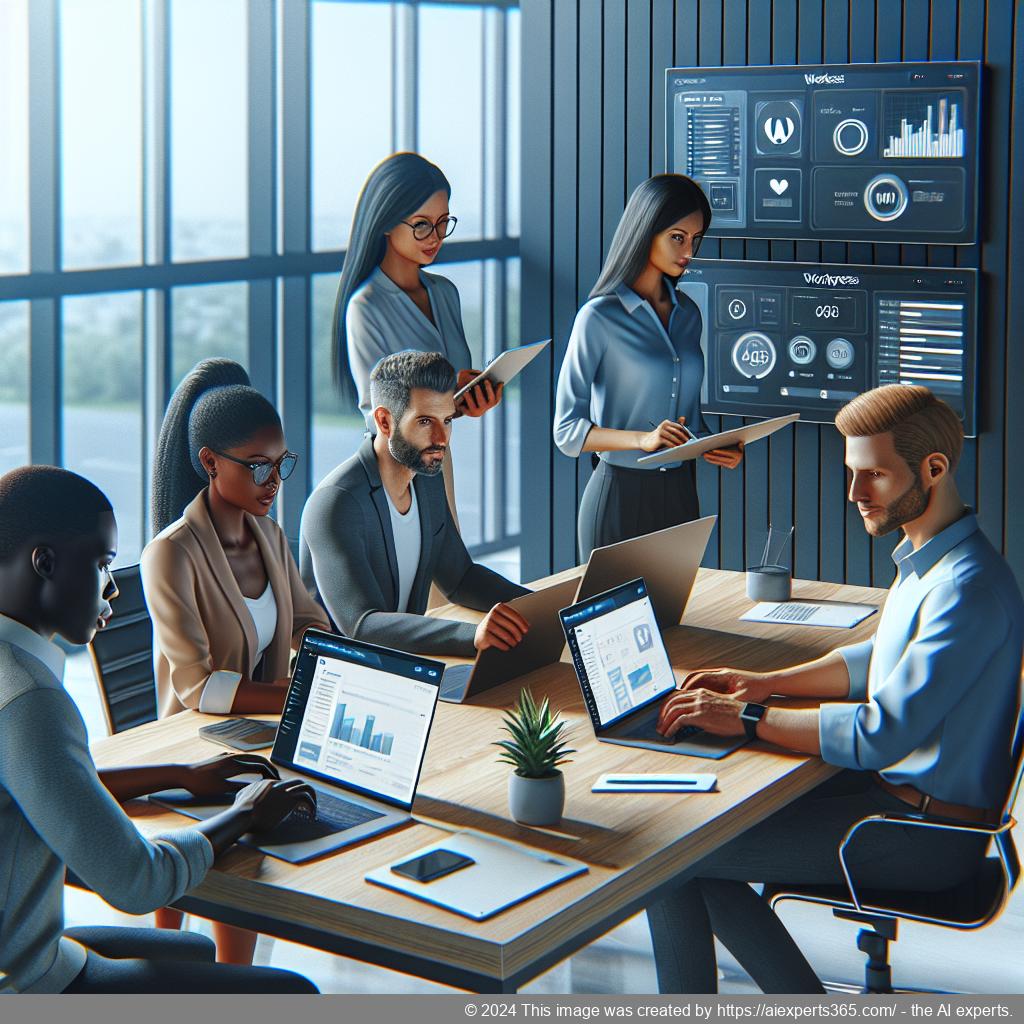 A professional setting showcasing a WordPress chatbot interface assisting customers online.