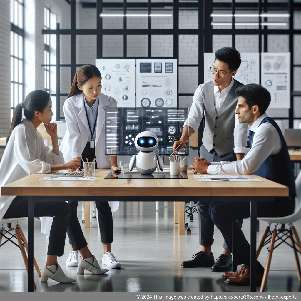 A visual representation showcasing a diverse team collaborating through a multi-department chatbot interface, highlighting effective business communication.