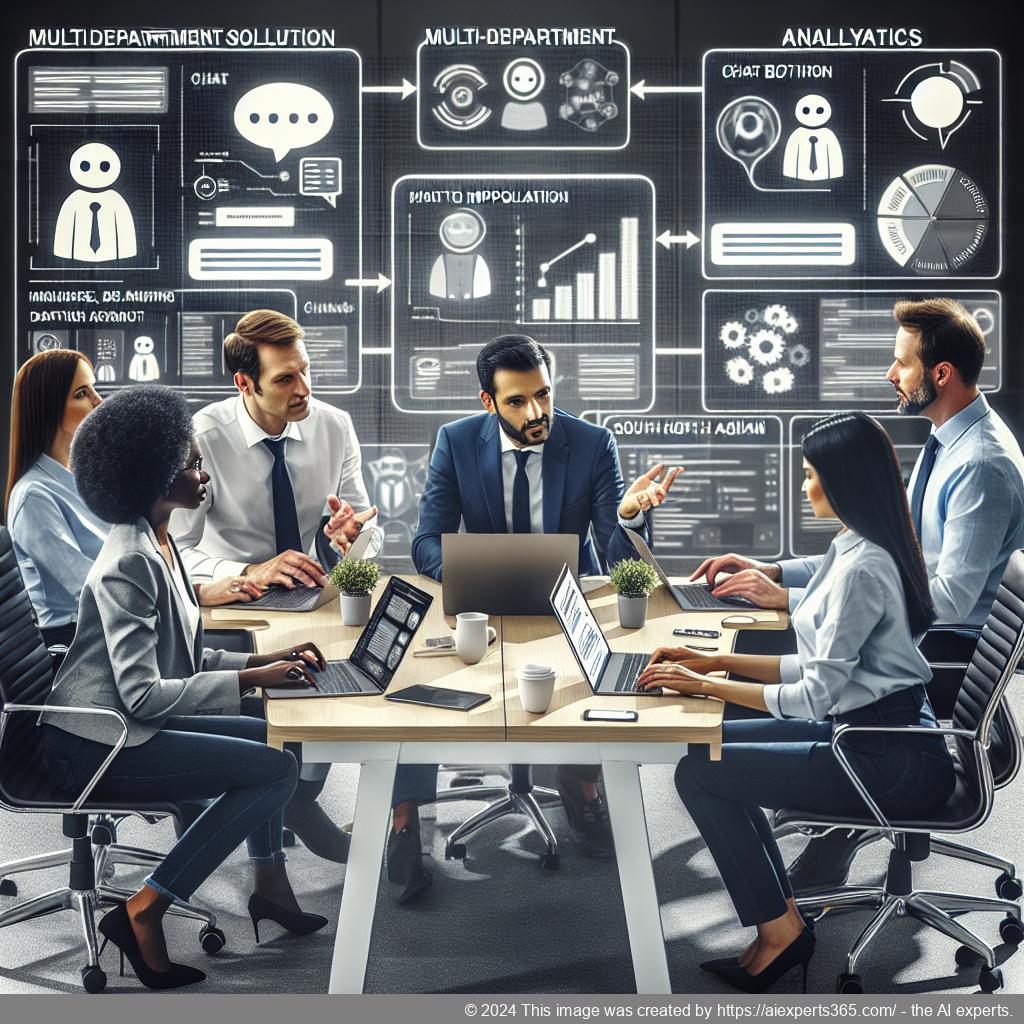 A visual representation of a multi-department chatbot interface showcasing its functionalities in enhancing customer service across various departments.