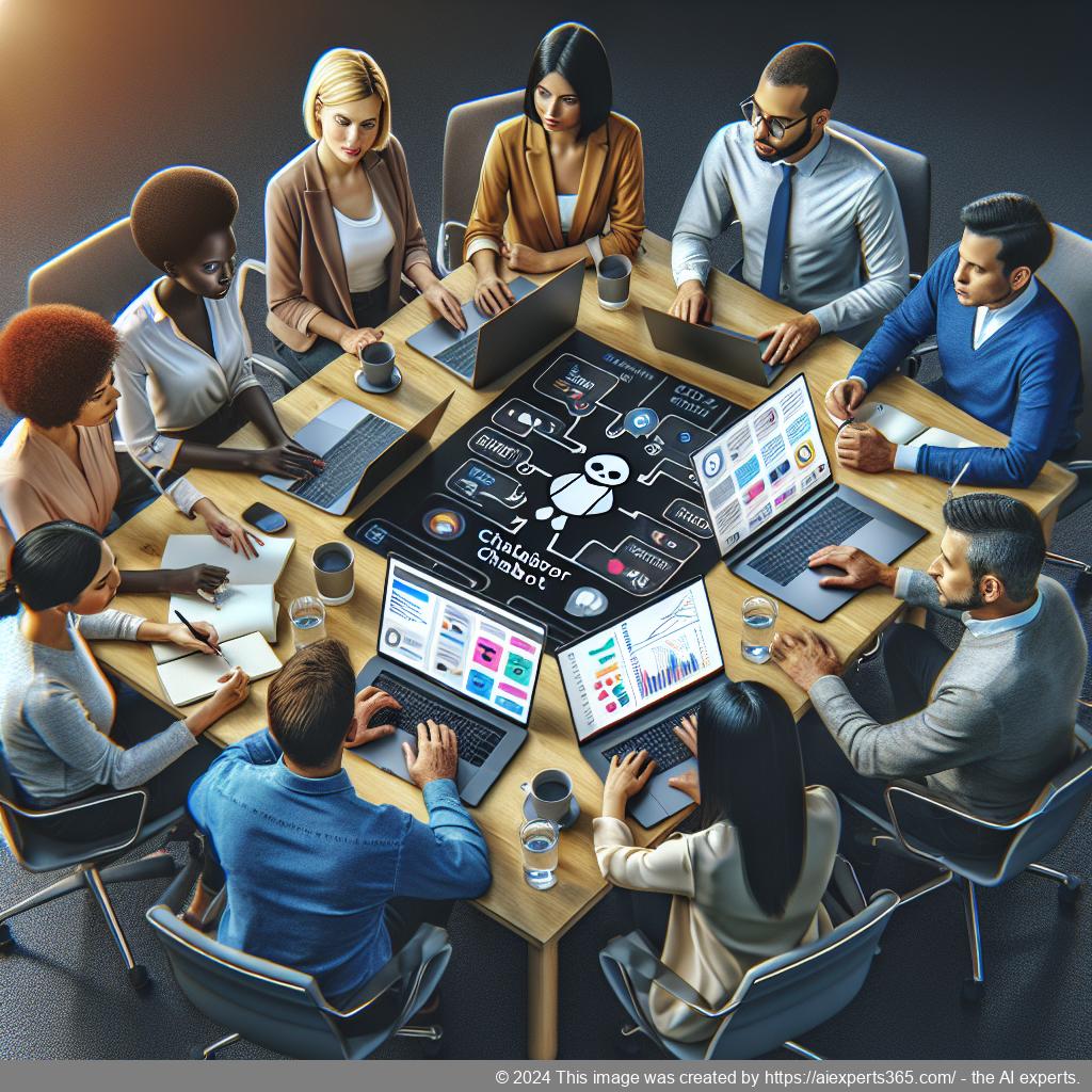 A professional setting showcasing a diverse team discussing strategies around implementing a WordPress ChatGPT chatbot for enhanced customer engagement.