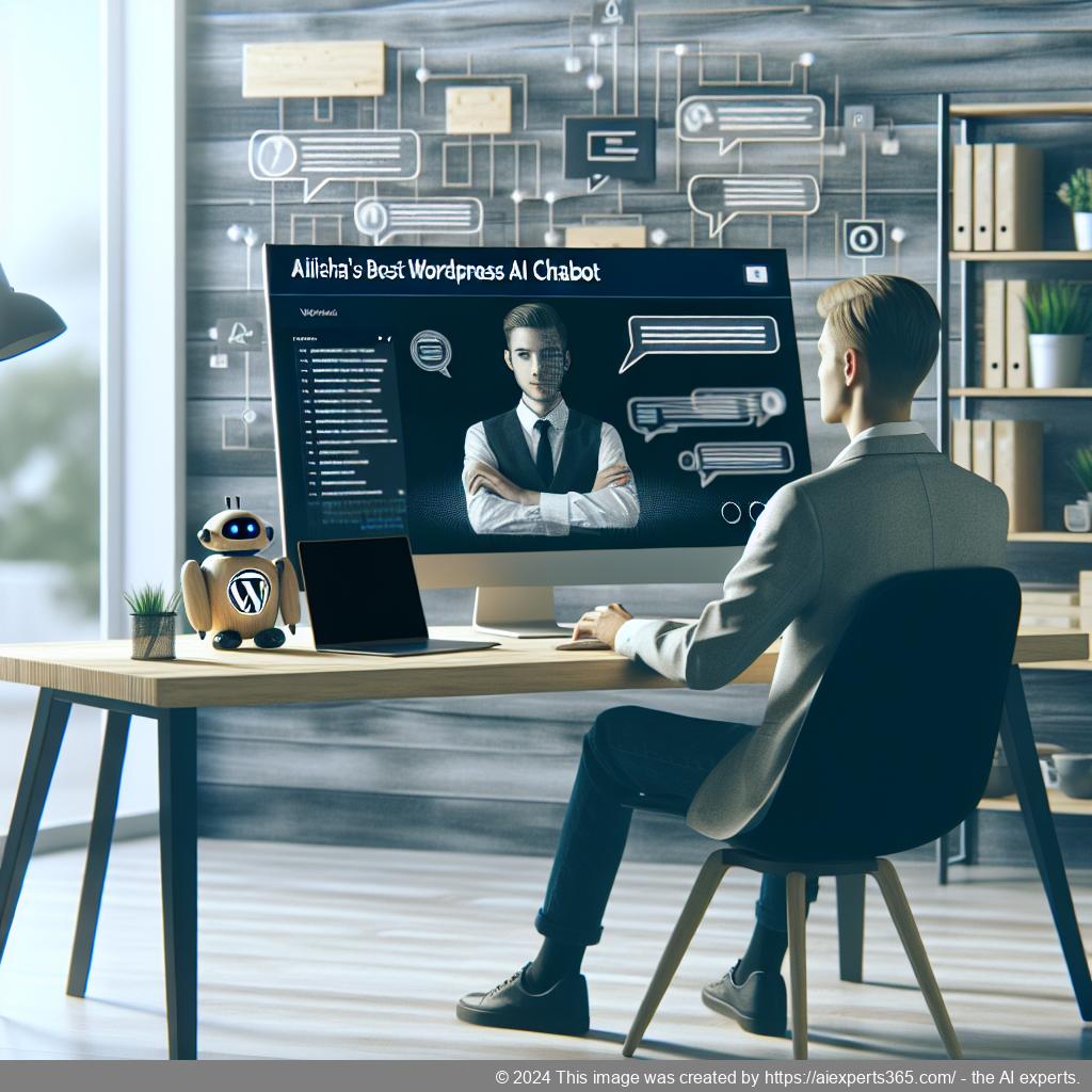 A professional showcasing Ailisha's best WordPress AI chatbot interface on a laptop screen, demonstrating enhanced customer engagement.