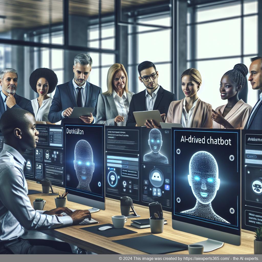 A professional setting showcasing a team using advanced technology like multi-department chatbots for enhanced customer satisfaction.