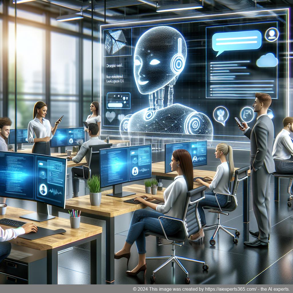 A visual representation showcasing a multi-department chatbot interface interacting with users across different business functions like sales and support.