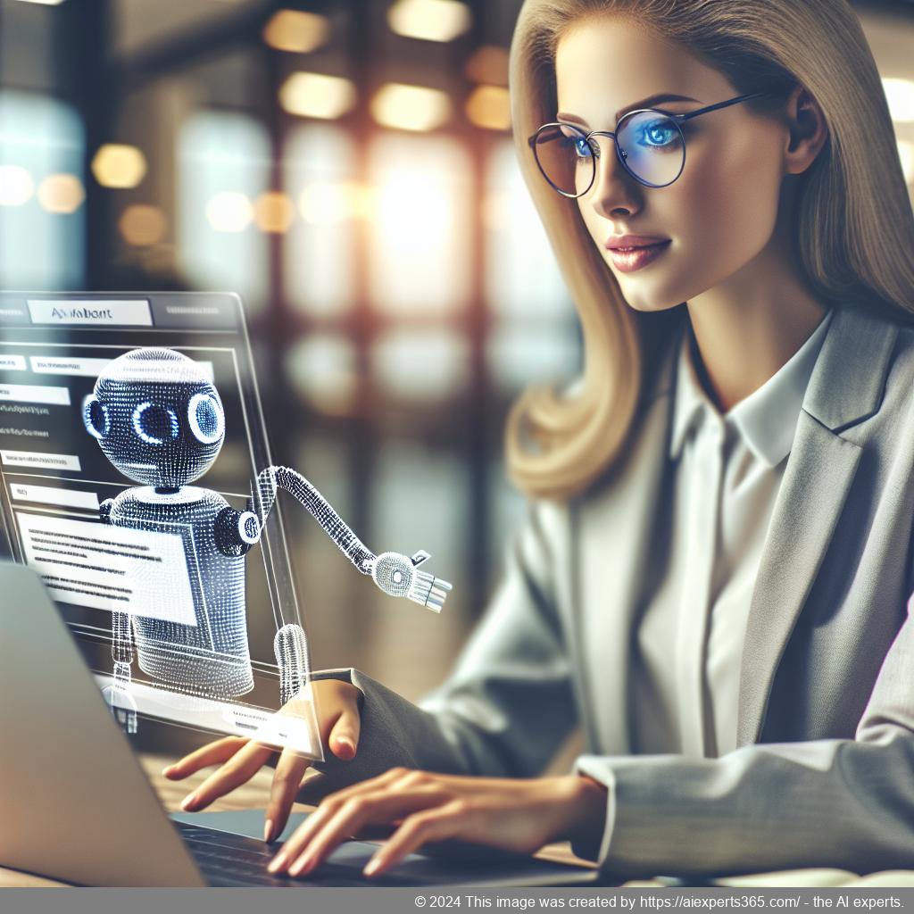 A visual representation of a person interacting with a computer displaying chat messages from an AI chatbot on a WordPress site.