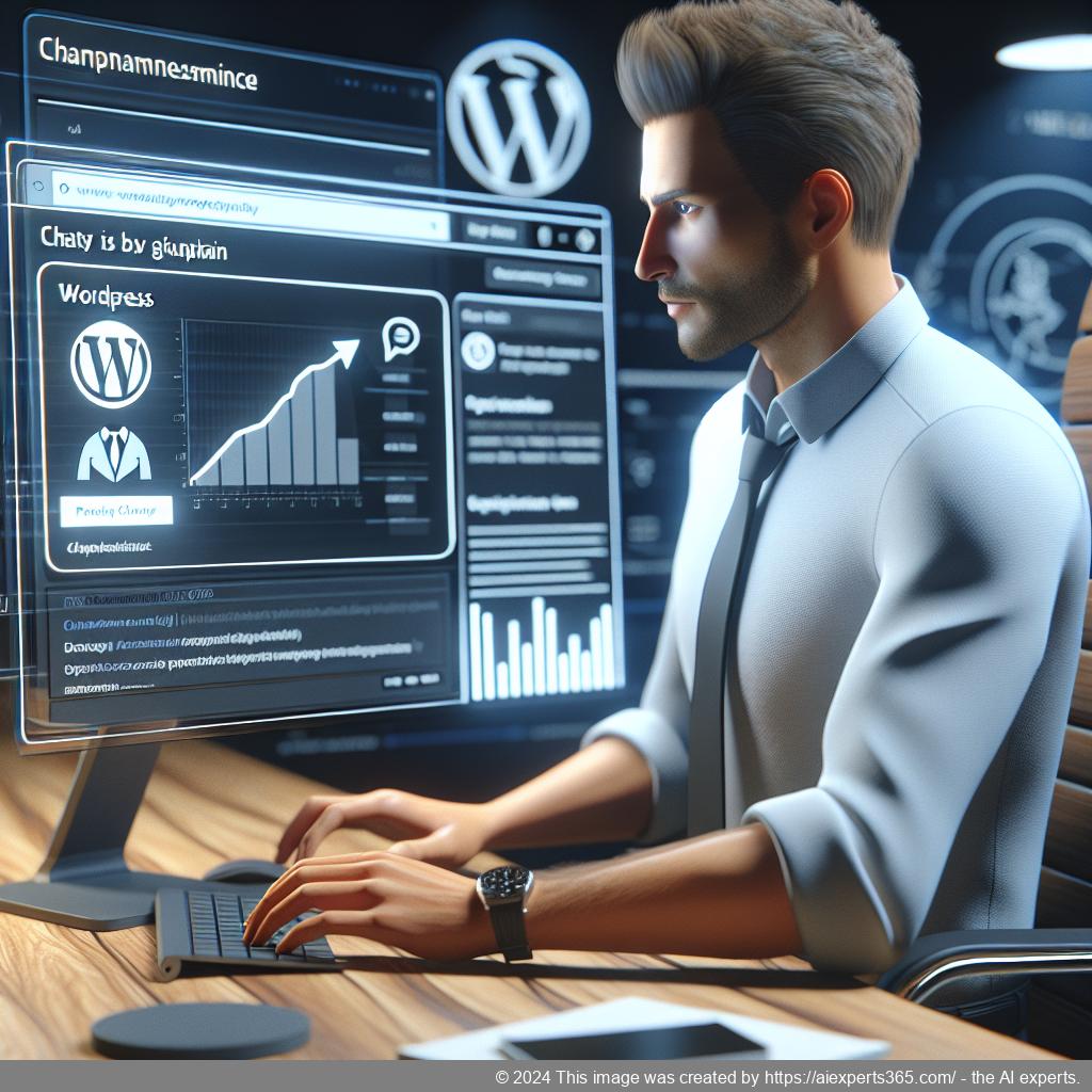 A professional setting showcasing a WordPress ChatGPT chatbot interface assisting users on a website.