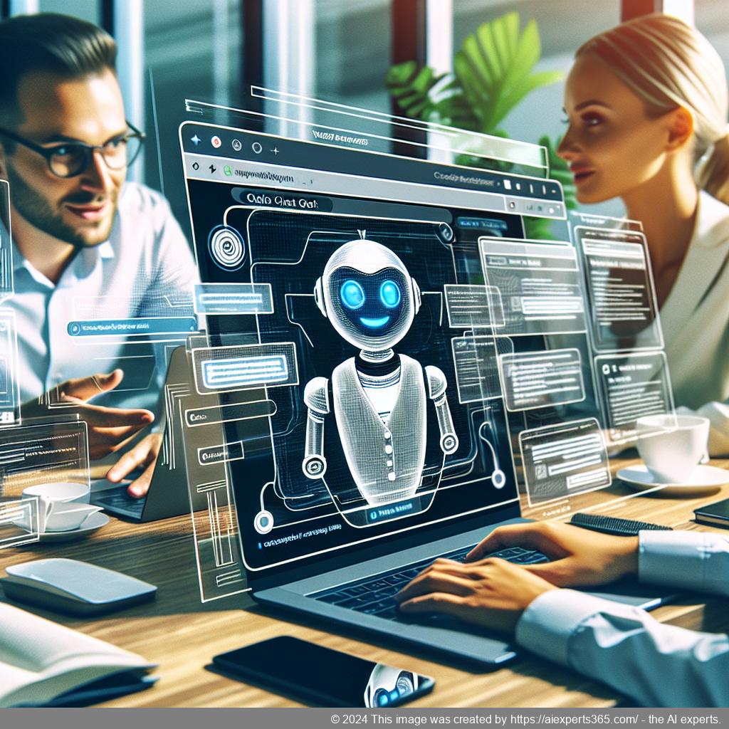 A professional-looking interface showcasing a WordPress website integrated with an AI-driven ChatGPT chatbot providing real-time assistance.
