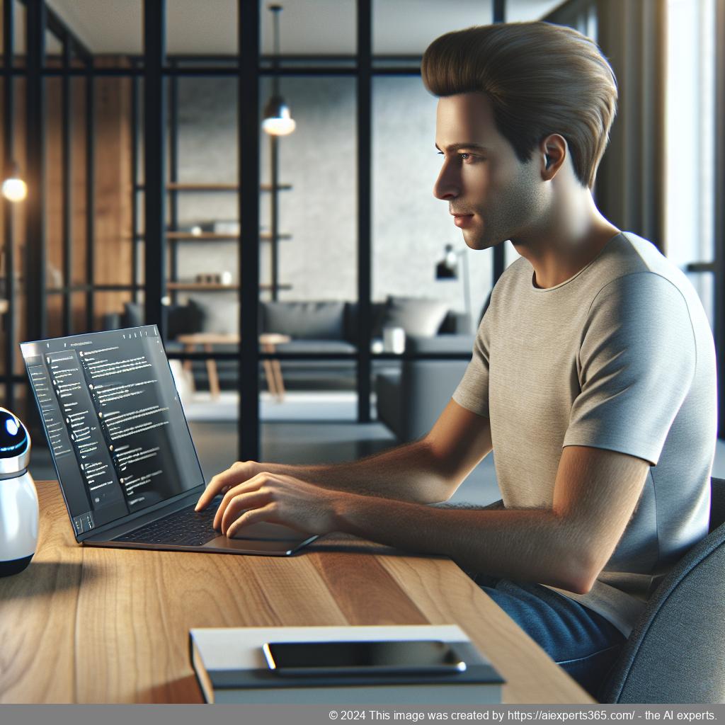 A visual representation of a person interacting with a computer displaying the WordPress ChatGPT chatbot interface, symbolizing enhanced customer service through AI technology.