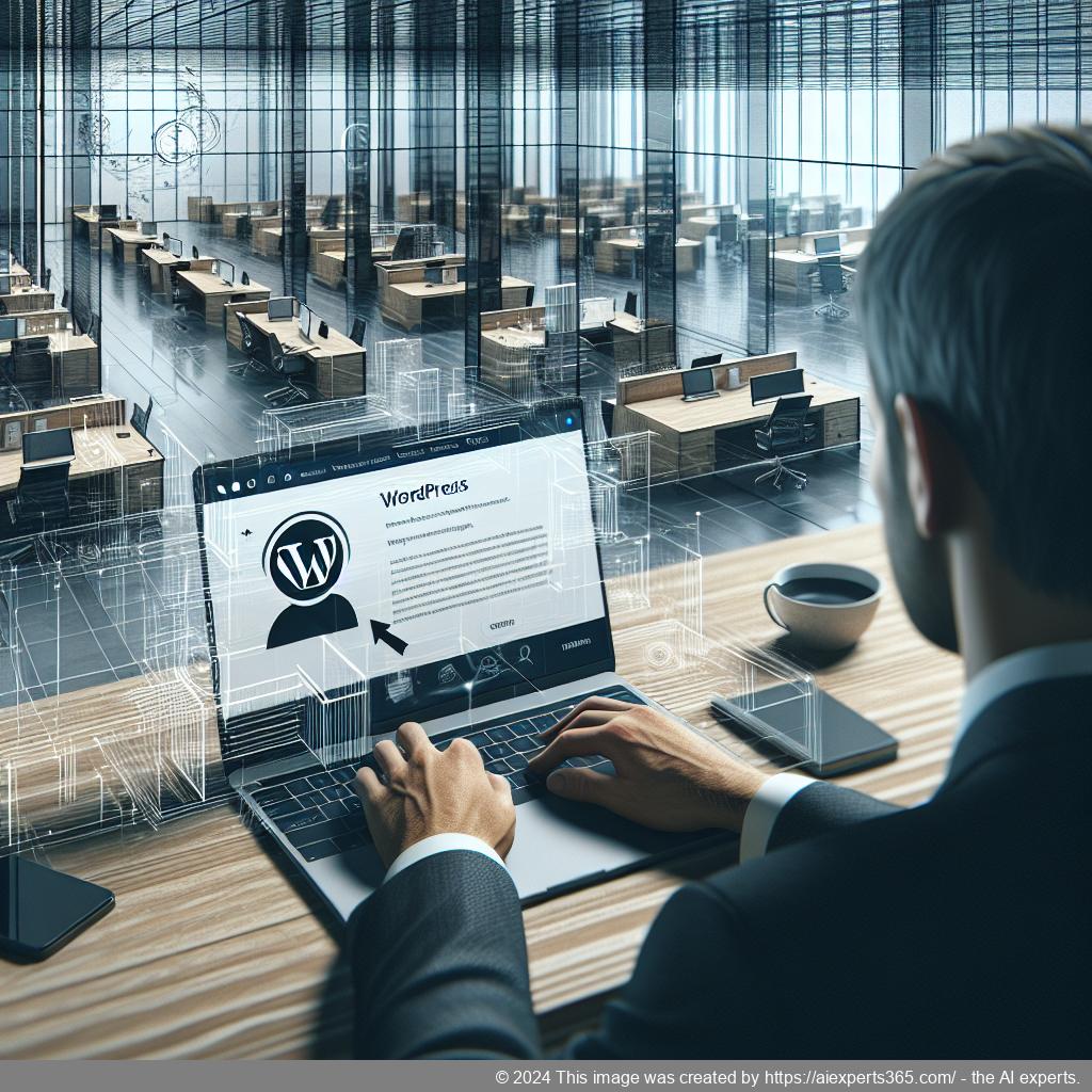 A professional setting showcasing a person using a laptop with an active WordPress chat plugin interface on screen.