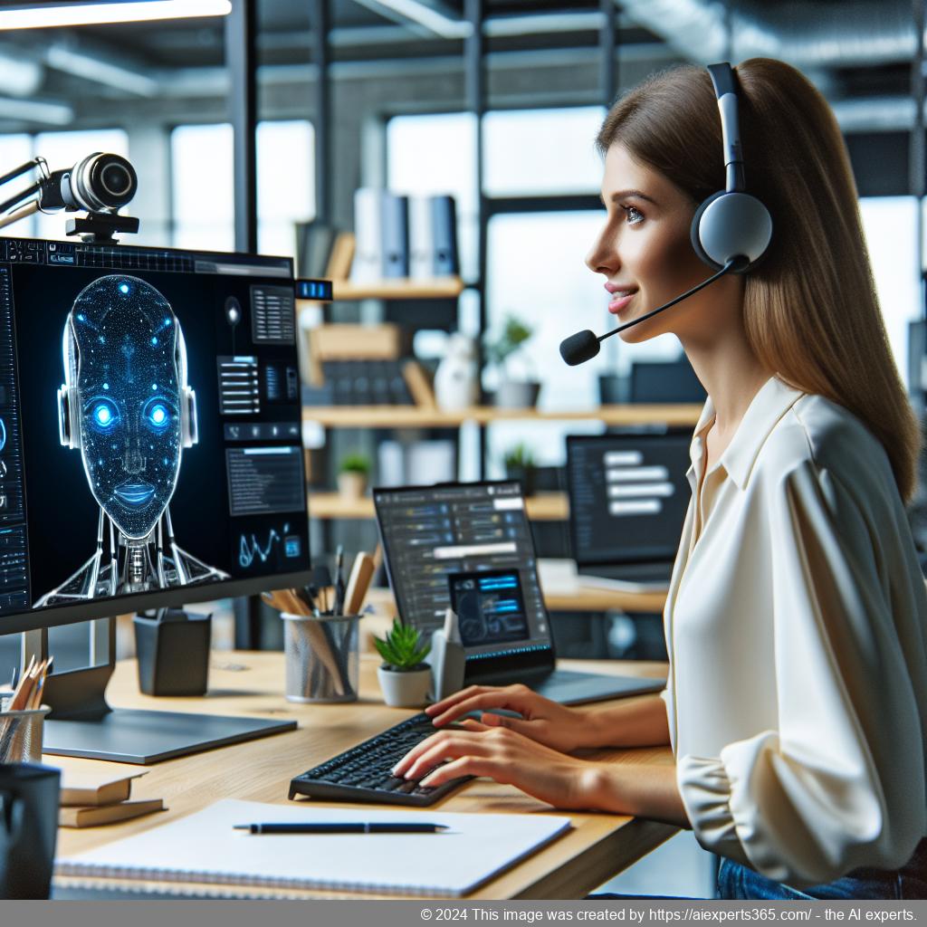 An illustration depicting a friendly German-speaking AI chatbot assisting users on a WordPress website, showcasing features like personalization and instant support.