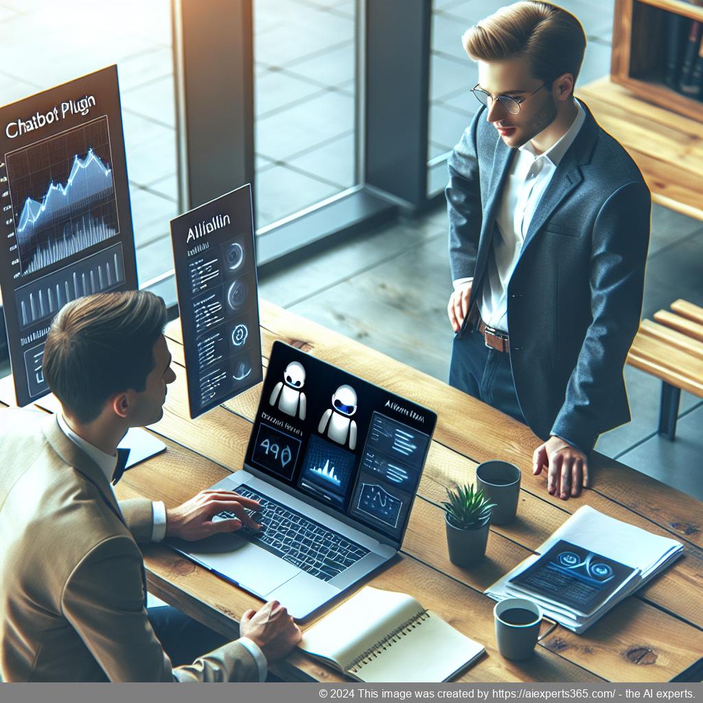 Ailisha's AI Chatbot Plugin interface displayed on a laptop screen, showcasing its features for enhanced customer support.