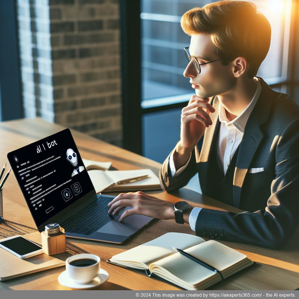A professional setting showcasing a person interacting with an AI-powered WordPress chatbot on a laptop screen.