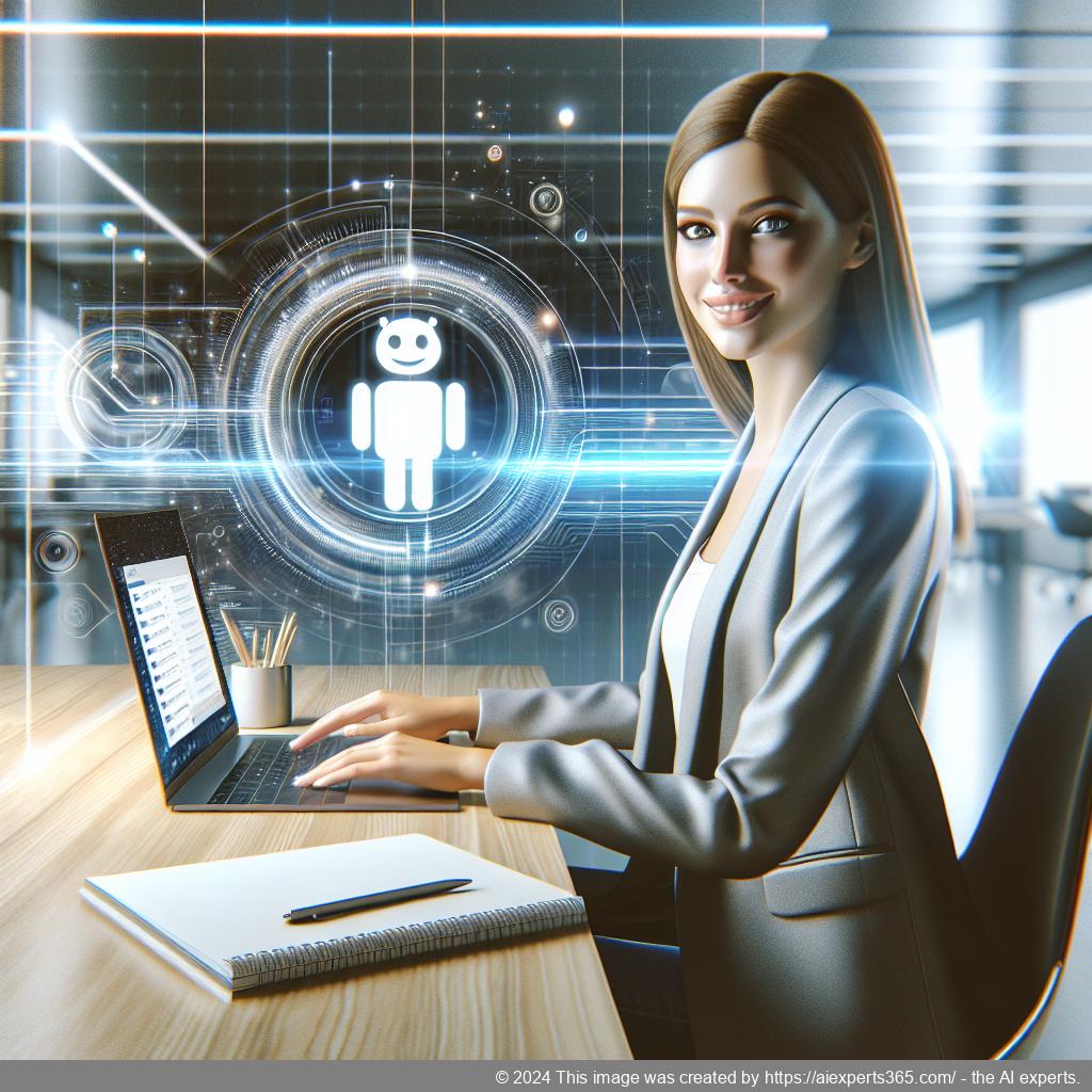 A professional setting showcasing a person interacting with a laptop displaying a chat interface representing a WordPress chatbot.