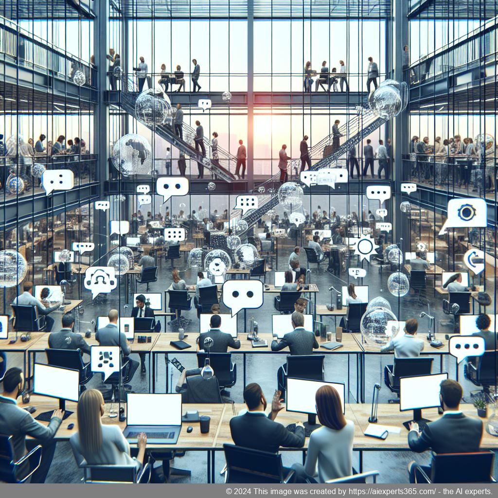 A professional setting showing diverse individuals engaging through a WordPress chat plugin interface on their devices, highlighting enhanced customer interaction.