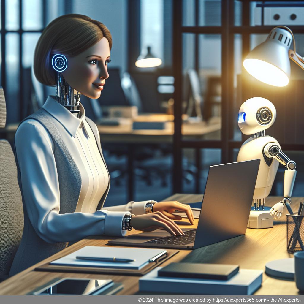 A professional woman interacting with an AI-powered WordPress Chatbot on her laptop, showcasing enhanced customer engagement.