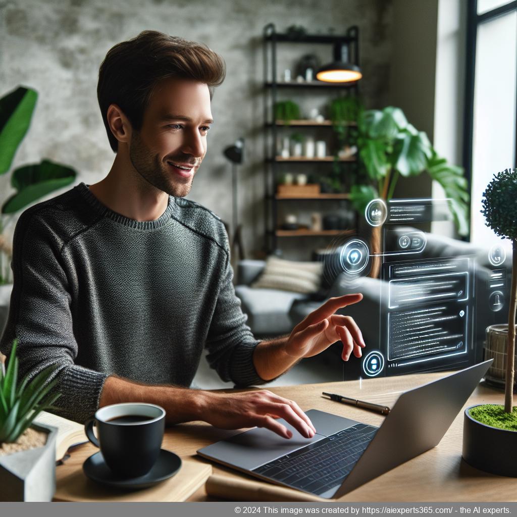 A professional setting showcasing a person interacting with an AI-driven chatbot on a laptop screen within an e-commerce website context.
