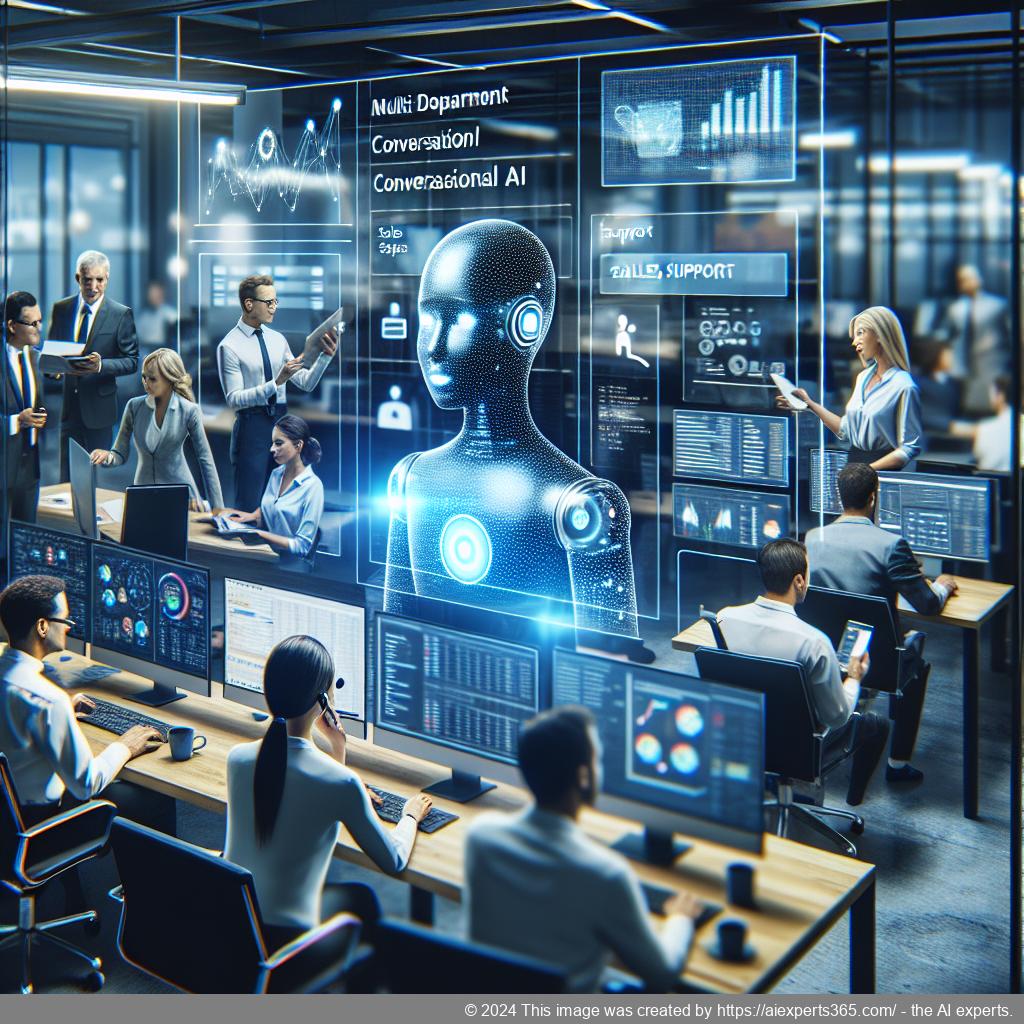 A visual representation of a multi-department chatbot enhancing customer service in various business sectors.