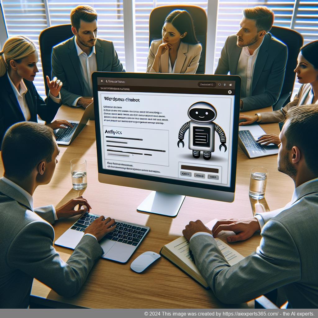 An illustration depicting a user-friendly interface of a WordPress Chatbot Plugin showcasing its key features like customization options and analytics.