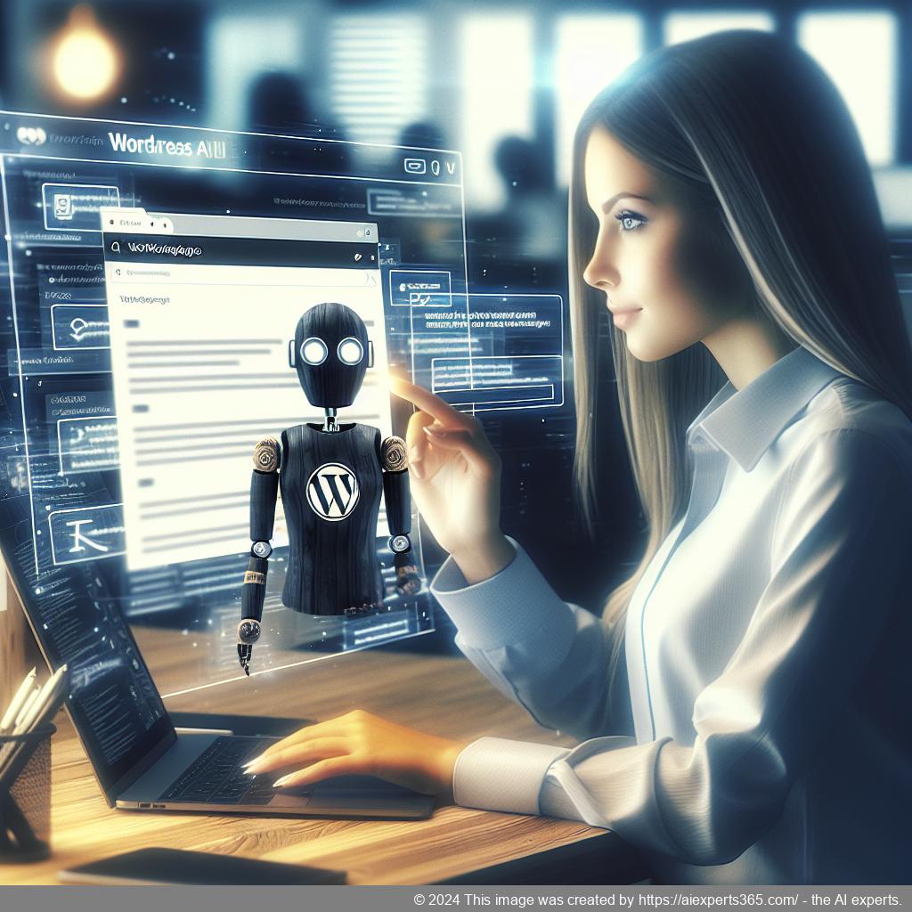 A professional setting showcasing a person interacting with a WordPress ChatGPT chatbot on a laptop screen, symbolizing enhanced customer engagement through AI technology.