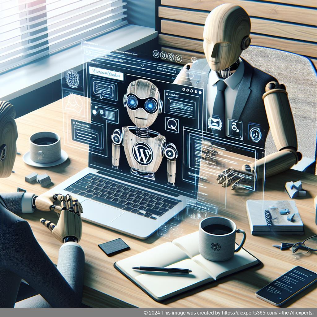 A professional setting showcasing a WordPress chatbot interface on a laptop screen, illustrating its key features for enhancing customer engagement.