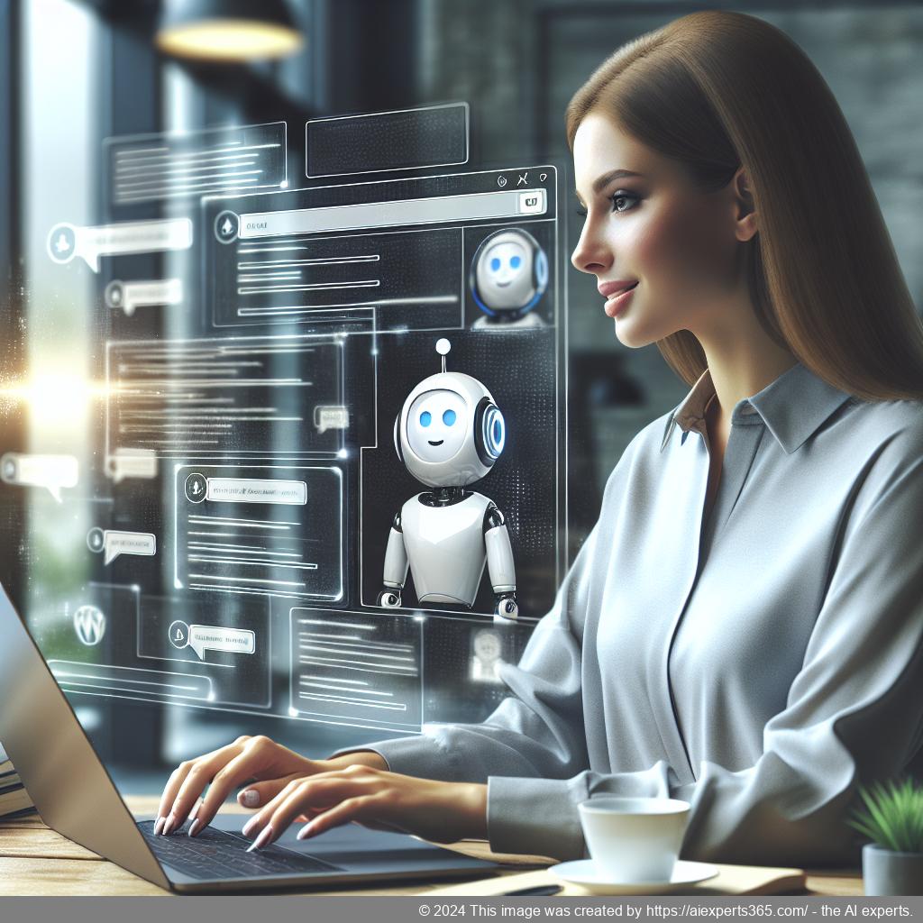 A visually engaging representation of a chatbot interface integrated into a WordPress website, showcasing its features like instant responses and user-friendly design.