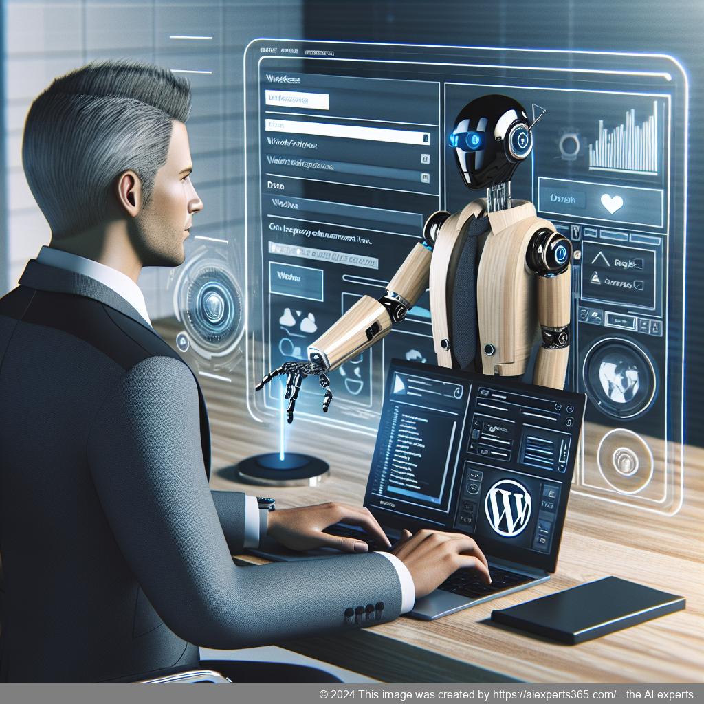 A visual representation of a professional using the WordPress ChatGPT Chatbot Plugin on their laptop, showcasing enhanced customer engagement.