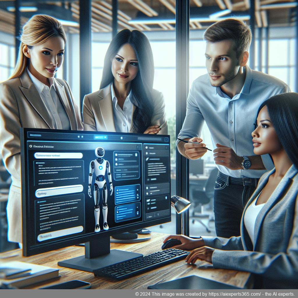 A visual representation of a customizable WordPress Chatbot Plugin showcasing its interface on a computer screen surrounded by engaged users.