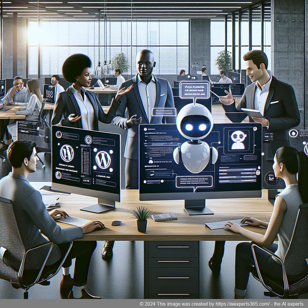 A professional-looking interface showcasing a WordPress ChatGPT chatbot assisting users on a website.