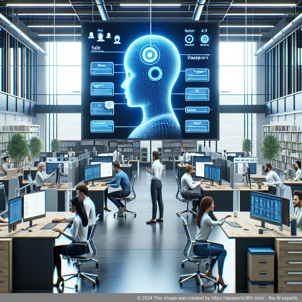 A visual representation of a multi-department chatbot enhancing business communication across various departments.