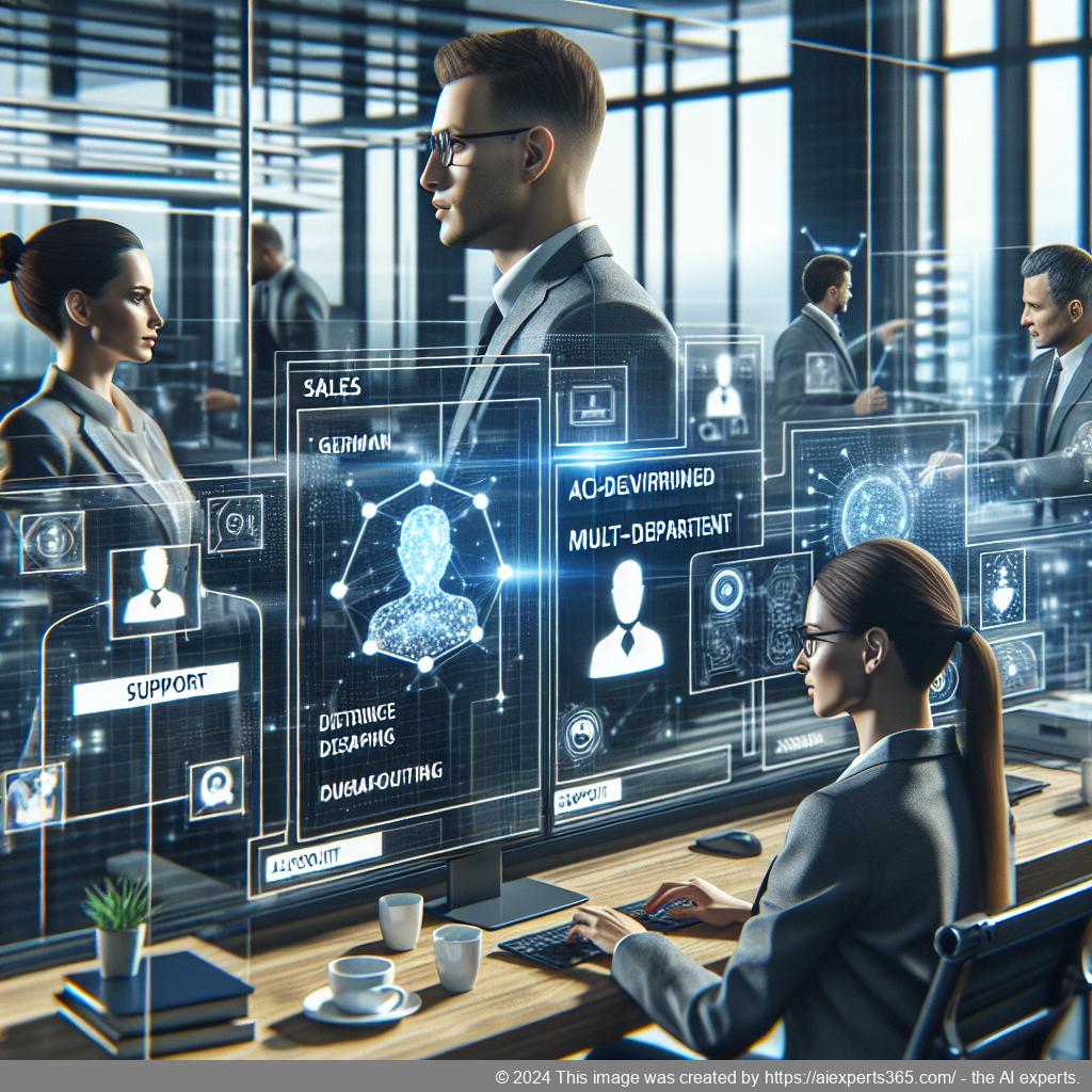 A visual representation of a multi-department chatbot enhancing customer interactions across various business functions.